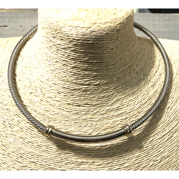 Vintage 1980's Textured Gold & Silver Tone Adjustable Collar Necklace - Picture 1 of 3